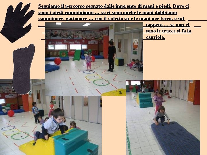 Seguiamo il percorso segnato dalle impronte di mani e piedi. Dove ci sono i