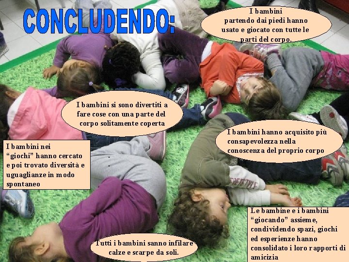 I bambini partendo dai piedi hanno usato e giocato con tutte le parti del