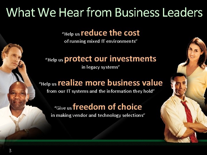 What We Hear from Business Leaders reduce the cost “Help us of running mixed