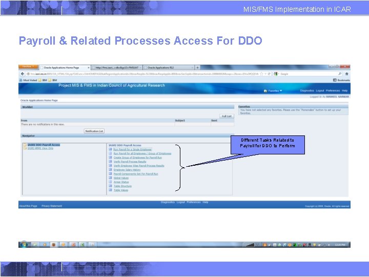 MIS/FMS Implementation in ICAR Payroll & Related Processes Access For DDO Different Tasks Related