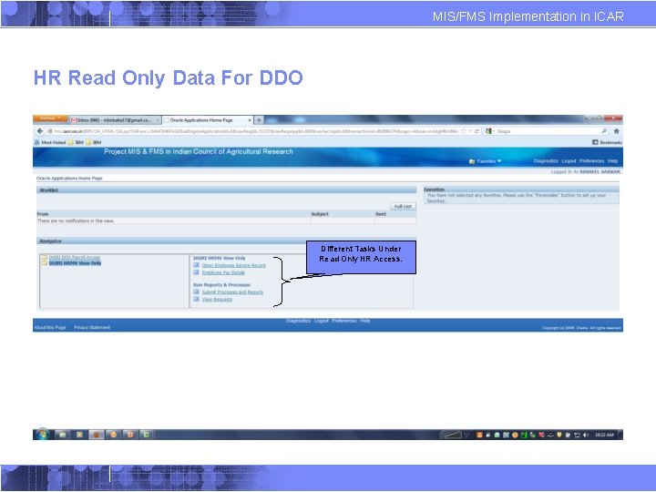 MIS/FMS Implementation in ICAR HR Read Only Data For DDO Different Tasks Under Read
