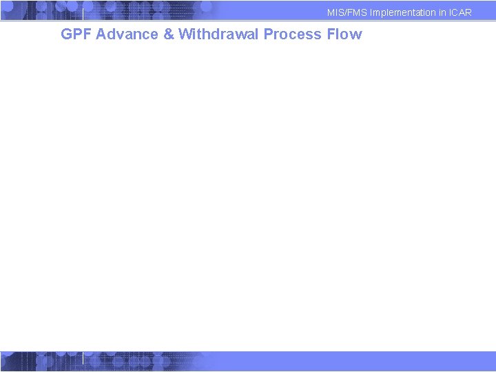 MIS/FMS Implementation in ICAR GPF Advance & Withdrawal Process Flow 