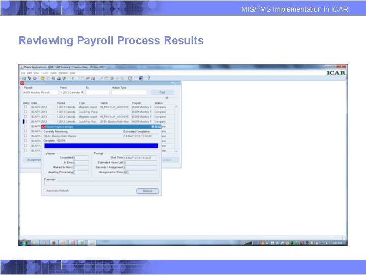 MIS/FMS Implementation in ICAR Reviewing Payroll Process Results 