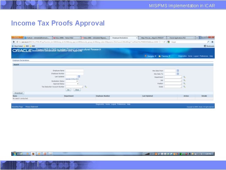 MIS/FMS Implementation in ICAR Income Tax Proofs Approval 