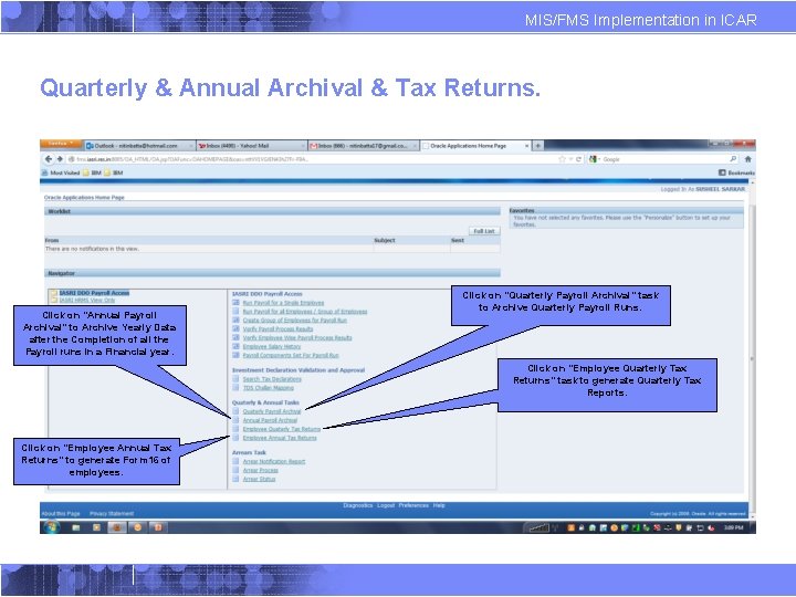 MIS/FMS Implementation in ICAR Quarterly & Annual Archival & Tax Returns. Click on “Annual