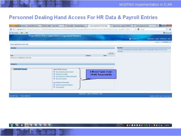 MIS/FMS Implementation in ICAR Personnel Dealing Hand Access For HR Data & Payroll Entries