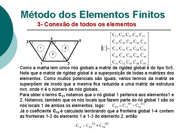 Método dos Elementos Finitos 3 - Conexão de todos os elementos Como a malha