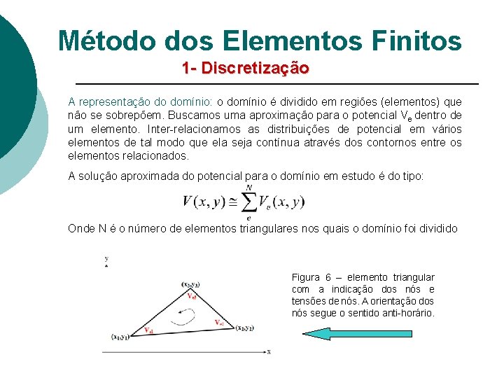 Método dos Elementos Finitos 1 - Discretização A representação do domínio: o domínio é