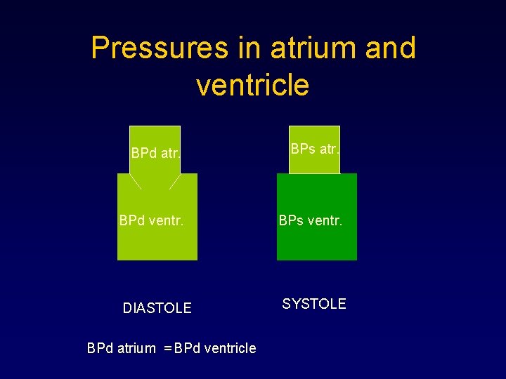 Pressures in atrium and ventricle BPd atr. BPs atr. BPd ventr. BPs ventr. DIASTOLE