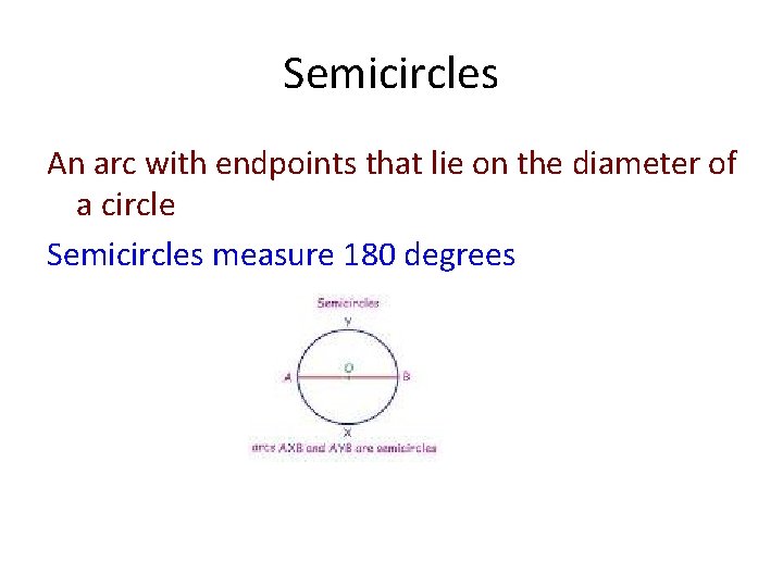 Semicircles An arc with endpoints that lie on the diameter of a circle Semicircles