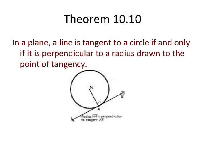 Theorem 10. 10 In a plane, a line is tangent to a circle if