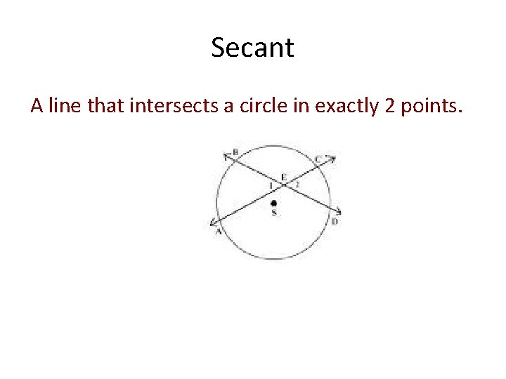 Secant A line that intersects a circle in exactly 2 points. 