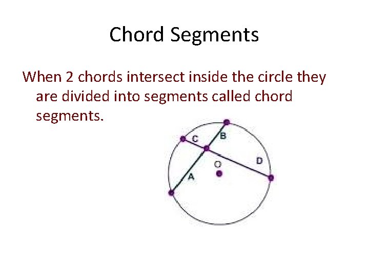 Chord Segments When 2 chords intersect inside the circle they are divided into segments