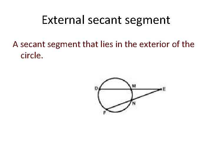 External secant segment A secant segment that lies in the exterior of the circle.