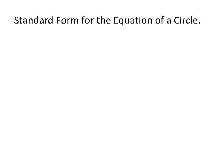 Standard Form for the Equation of a Circle. 