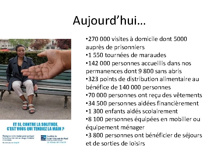 Aujourd’hui… • 270 000 visites à domicile dont 5000 auprès de prisonniers • 1