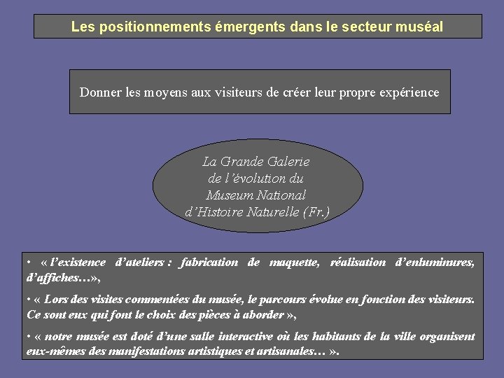 Les positionnements émergents dans le secteur muséal Donner les moyens aux visiteurs de créer
