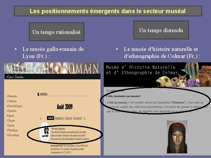 Les positionnements émergents dans le secteur muséal Un temps rationalisé • Le musée gallo-romain