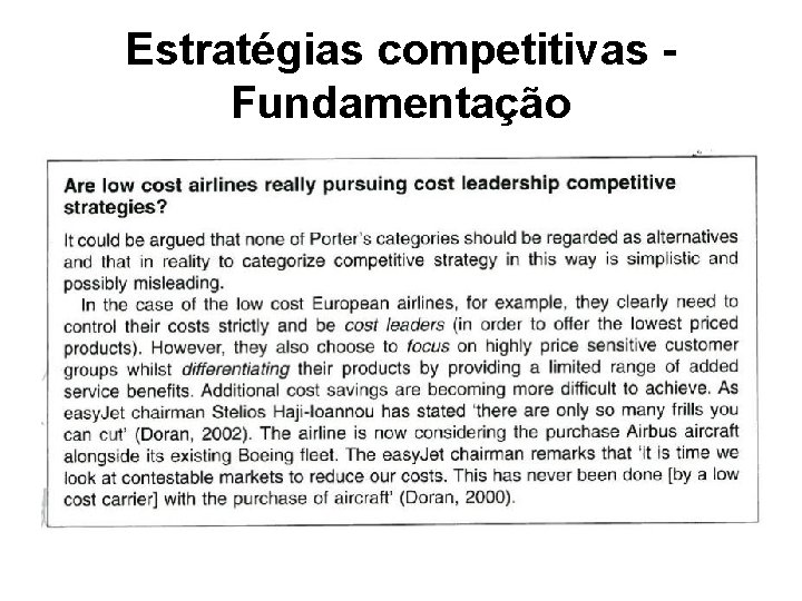 Estratégias competitivas Fundamentação 