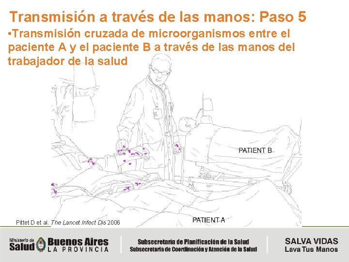 Transmisión a través de las manos: Paso 5 • Transmisión cruzada de microorganismos entre