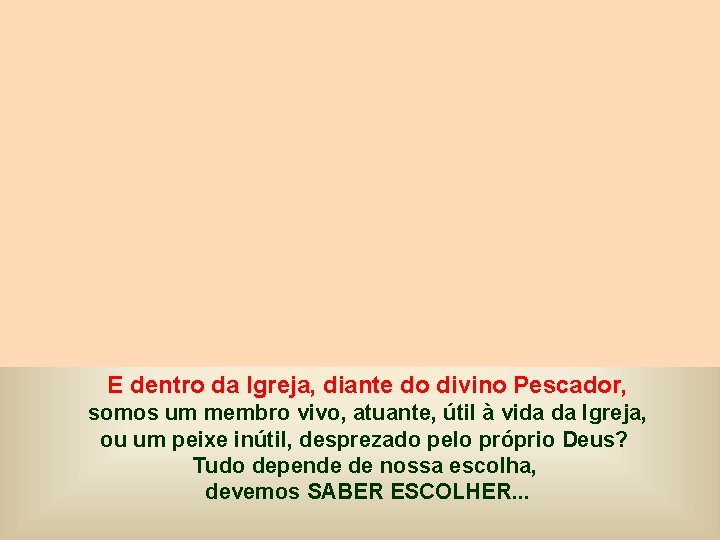 E dentro da Igreja, diante do divino Pescador, somos um membro vivo, atuante, útil