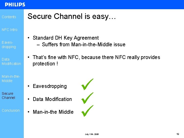 Contents Secure Channel is easy… NFC Intro Eavesdropping • Standard DH Key Agreement – Contents Secure Channel is easy… NFC Intro Eavesdropping • Standard DH Key Agreement –