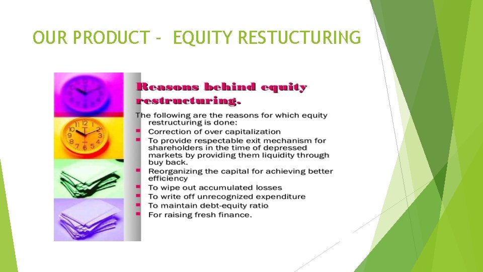 OUR PRODUCT - EQUITY RESTUCTURING 