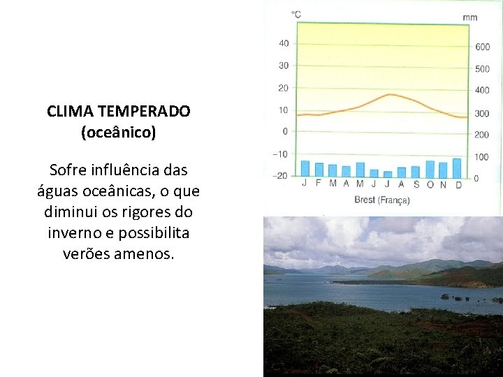 CLIMA TEMPERADO (oceânico) Sofre influência das águas oceânicas, o que diminui os rigores do