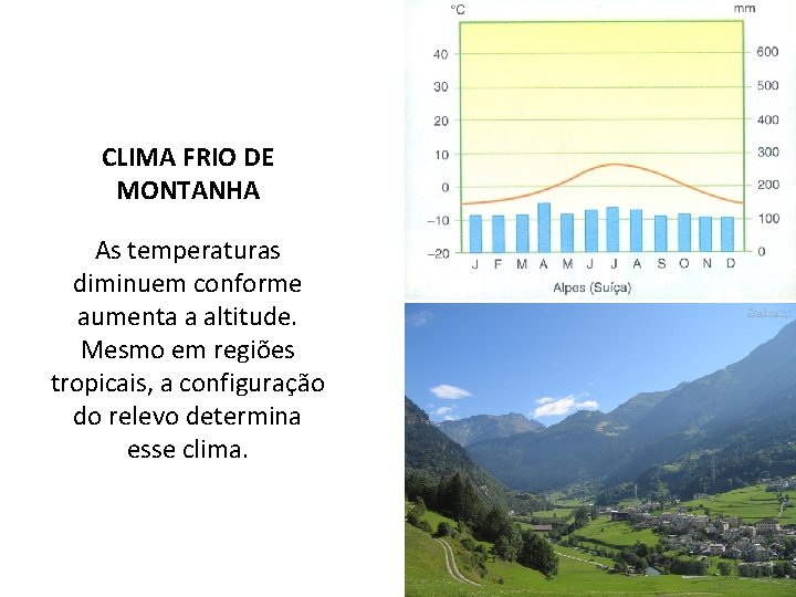 CLIMA FRIO DE MONTANHA As temperaturas diminuem conforme aumenta a altitude. Mesmo em regiões