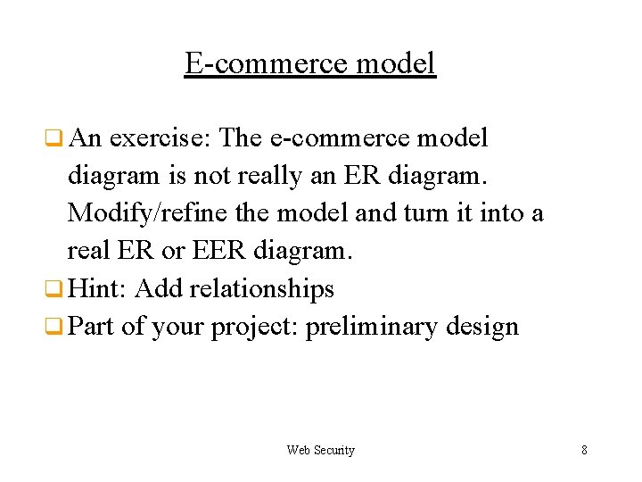 E-commerce model q An exercise: The e-commerce model diagram is not really an ER