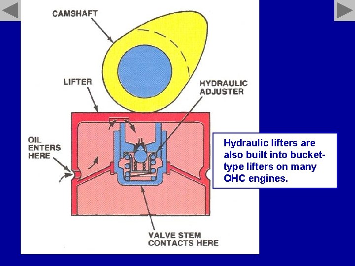 Hydraulic lifters are also built into buckettype lifters on many OHC engines. 