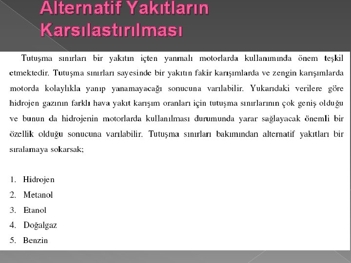 Alternatif Yakıtların Karsılastırılması 