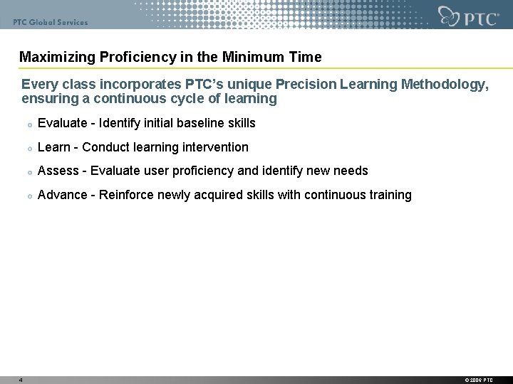 Maximizing Proficiency in the Minimum Time Every class incorporates PTC’s unique Precision Learning Methodology,