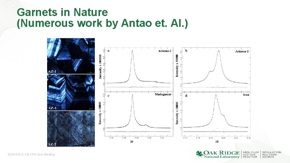 Garnets in Nature (Numerous work by Antao et. Al. ) 2018 NSLS-II & CFN