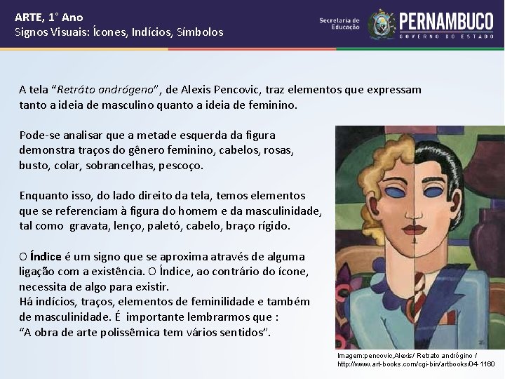 ARTE, 1° Ano Signos Visuais: Ícones, Indícios, Símbolos A tela “Retráto andrógeno”, de Alexis ARTE, 1° Ano Signos Visuais: Ícones, Indícios, Símbolos A tela “Retráto andrógeno”, de Alexis