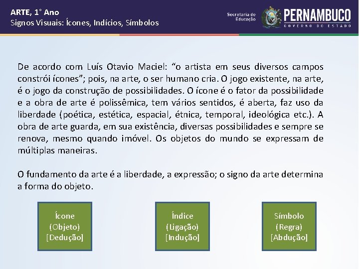 ARTE, 1° Ano Signos Visuais: Ícones, Indícios, Símbolos De acordo com Luís Otavio Maciel: ARTE, 1° Ano Signos Visuais: Ícones, Indícios, Símbolos De acordo com Luís Otavio Maciel: