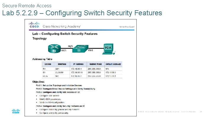 Secure Remote Access Lab 5. 2. 2. 9 – Configuring Switch Security Features ©