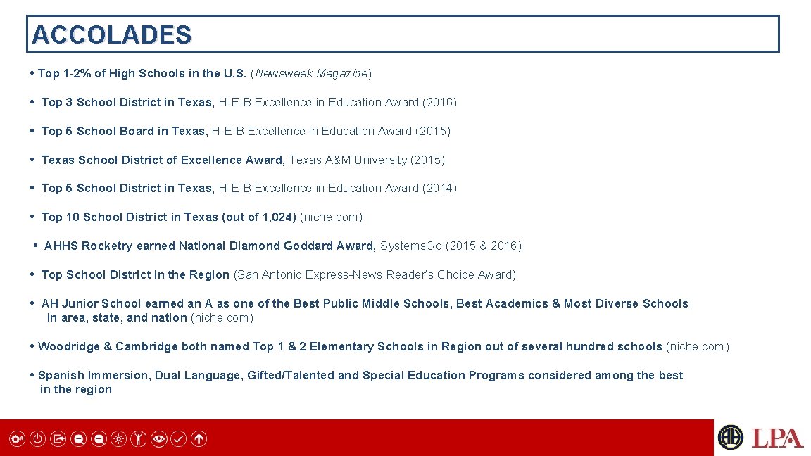 ACCOLADES • Top 1 -2% of High Schools in the U. S. (Newsweek Magazine)