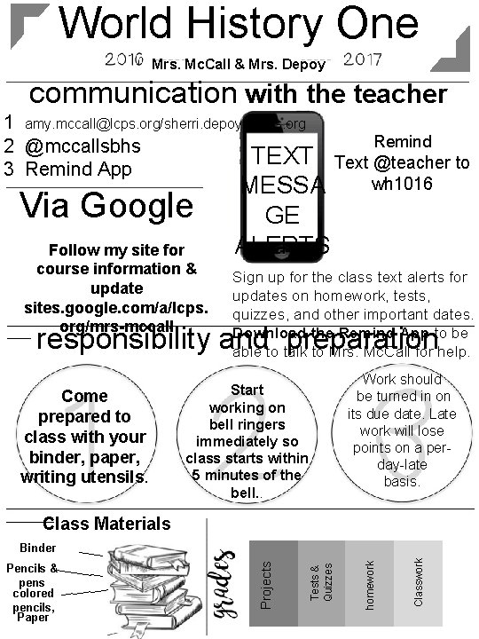 World History One Mrs. Mc. Call & Mrs. Depoy communication with the teacher 1