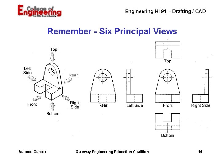 Engineering H 191 - Drafting / CAD Remember - Six Principal Views Autumn Quarter Engineering H 191 - Drafting / CAD Remember - Six Principal Views Autumn Quarter