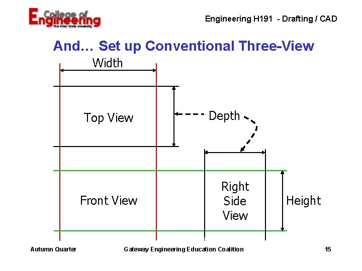 Engineering H 191 - Drafting / CAD And… Set up Conventional Three-View Width Top Engineering H 191 - Drafting / CAD And… Set up Conventional Three-View Width Top