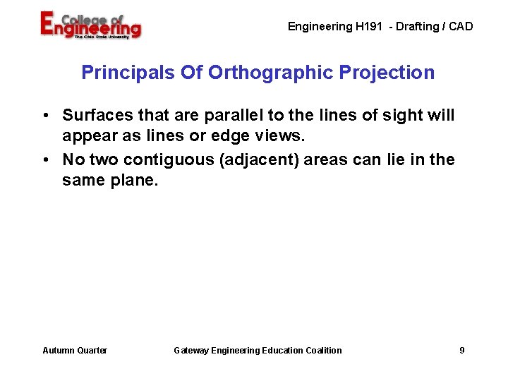 Engineering H 191 - Drafting / CAD Principals Of Orthographic Projection • Surfaces that Engineering H 191 - Drafting / CAD Principals Of Orthographic Projection • Surfaces that