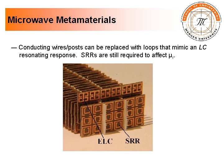 Microwave Metamaterials ― Conducting wires/posts can be replaced with loops that mimic an LC