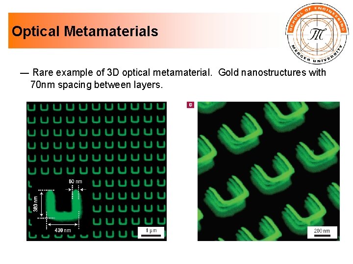 Optical Metamaterials ― Rare example of 3 D optical metamaterial. Gold nanostructures with 70
