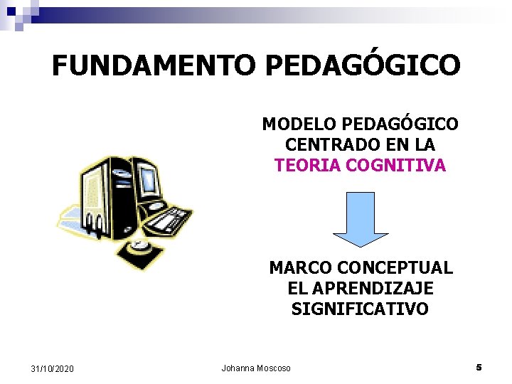 FUNDAMENTO PEDAGÓGICO MODELO PEDAGÓGICO CENTRADO EN LA TEORIA COGNITIVA MARCO CONCEPTUAL EL APRENDIZAJE SIGNIFICATIVO
