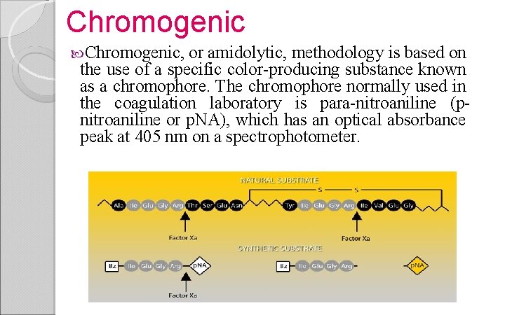 Chromogenic, or amidolytic, methodology is based on the use of a specific color producing