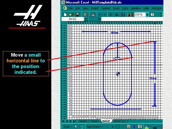 XDist Move a small horizontal line to the position indicated. Radius YDist 