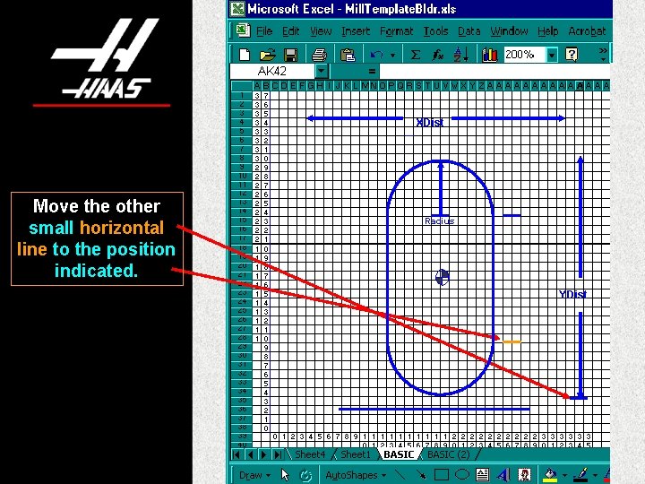 XDist Move the other small horizontal line to the position indicated. Radius YDist 