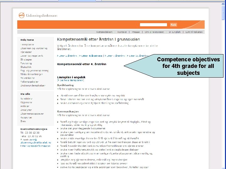 Competence objectives for 4 th grade for all subjects 