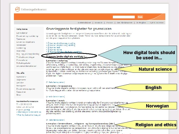 How digital tools should be used in. . . Natural science English Norwegian Religion